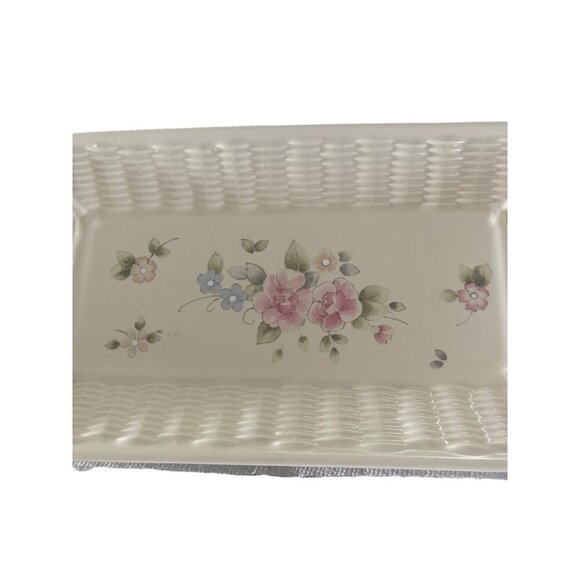 Pfaltzgraff USA Rectangular Floral Basketweave Ceramic Serving/Bread Tray - Picture 2 of 6